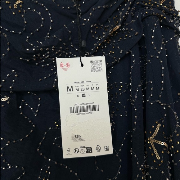 NWT Zara Collection Navy Embroidered Asymmetric Beaded Skirt - Picture 10 of 15